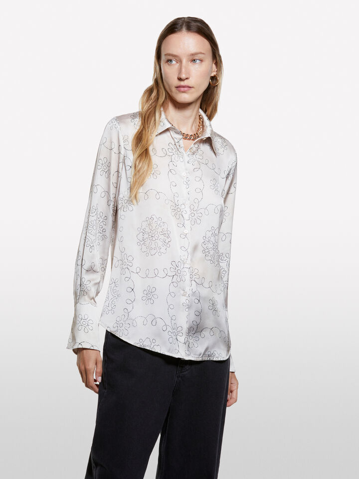 Beige shirt in printed satin - women's shirts - Beige | Sisley image number 3